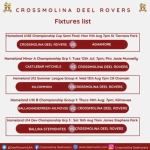 Sunny Week of Action Ahead for Crossmolina Deelrovers – Come Support!