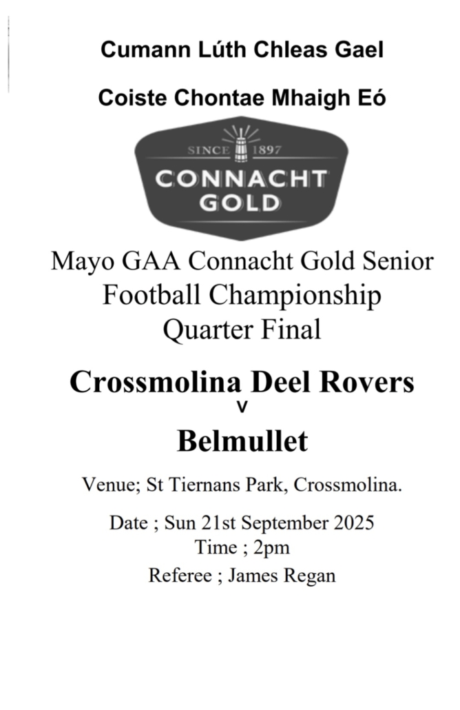 Crossmolina&nbsp;Deelrovers&nbsp;vs&nbsp;Belmullet&nbsp;Gaa Match Programme 1