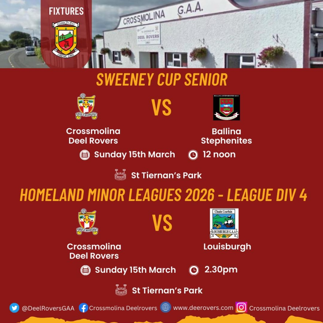 Sweeney Cup Senior Sun 15th March 12pm