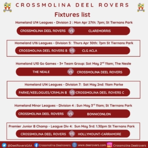 Weekly Fixtures List